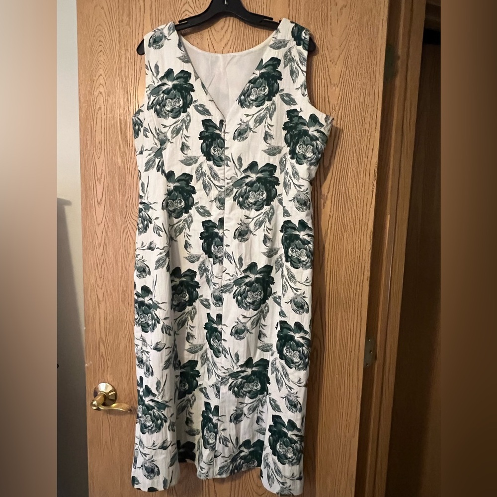 Floral Sleeveless Dress - Green and White